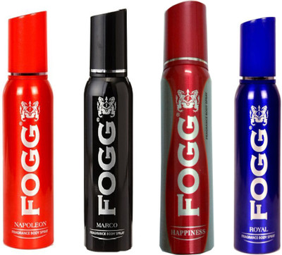 

Fogg ROYAL+NAPOLEON+MARCO+HAPPINESS DEODORANT 120 ML Deodorant Spray - For Men & Women(120 ml, Pack of 4)