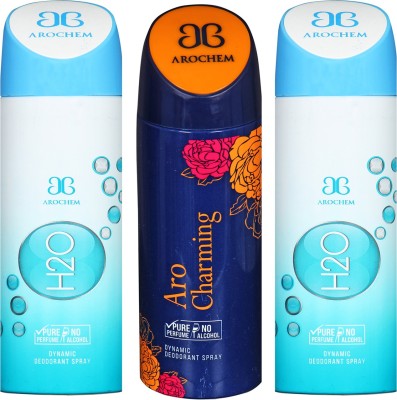 

Arochem H2O -2 & ARO CHARMING COMBO DEO DYNAMIC DEODORANT BODY SPRAY - FOR MEN & WOMEN Body Spray - For Men & Women(600 ml, Pack of 3)