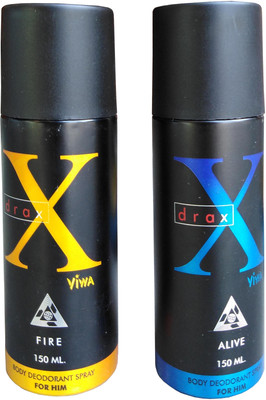 

viwa Xdrax Fire (Yellow) and Alive (blue) 150 ml*2 Body Spray - For Men & Women(300 ml, Pack of 2)