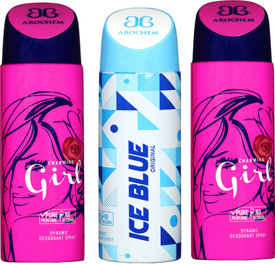 

arochem GIRL-2 & ICE BLUE DEO COMBO DYNAMIC DEODORANT SPRAY Body Spray Body Spray - For Men & Women(600 ml, Pack of 3)