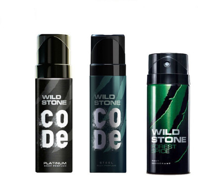 

Wild Stone CODE PLATINUM DEODORANT 120ml + FOREST SPICE DEODORANT 150ml + CODE STEAL DEODORANT 120ml Deodorant Spray - For Men(120 ml, Pack of 3)