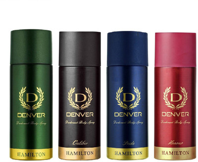 

Denver HAMILTON DEODORANT 165 ML+CALIBER DEODORANT 165 ML+HONOUR DEODORANT 165 ML+PRIDE DEODORANT 165 ML Deodorant Spray - For Men & Women(165 ml, Pack of 4)