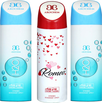 

Arochem H2O -2 & ROMEO COMBO DEO DYNAMIC DEODORANT BODY SPRAY - FOR MEN & WOMEN Body Spray - For Men & Women(600 ml, Pack of 3)