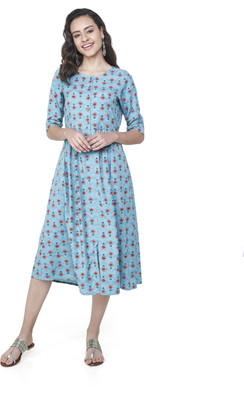Global Desi Women Shift Blue Dress Flipkart