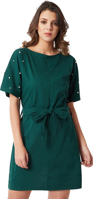 Miss Chase Women Shift Green Mini/Short Dress