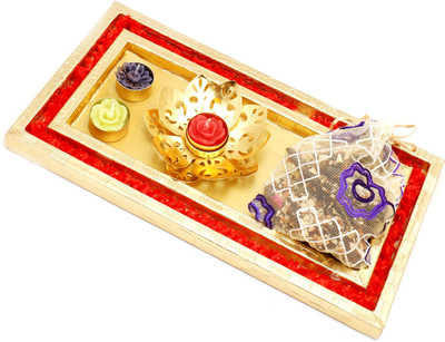 

Ghasitaram Gifts Chocolates- Red and Gold Platter with Golden T-Lite and English Brittles Pouch Combo(3)