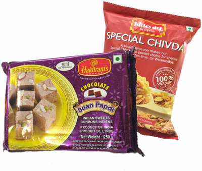 

Mithai4all Diwali Gift Hamper of Chocolate Soan Papdi, Special Chiwda with Paper Bag Combo(1 Hamper)