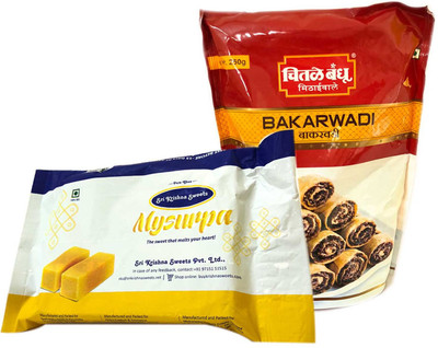 

Mithai4all Diwali Gift Hamper of Mysurpa, Bakarwadi with Paper Bag Combo(1 Hamper)
