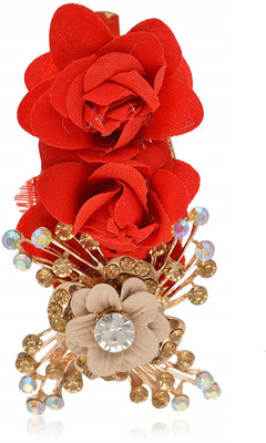 

Rapunzel Designer Red Rose Floral Metal Hair Clip with stones Hair Clip(Red, Gold)