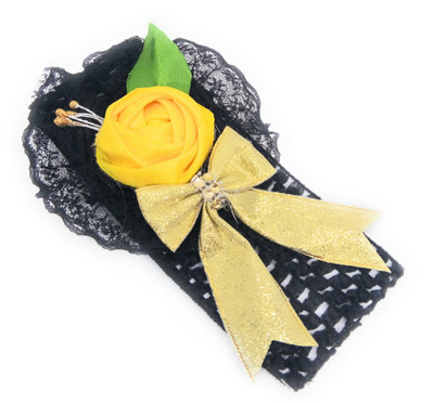 

SKD Elastic Baby Girls Headband Rose hair Band with bow / hair Accessories / Head band / Black - Yellow-001 Head Band(Yellow)