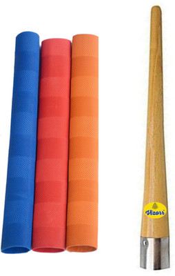 

Vizorr Combo of 3 Multi-Colour Chevron Grip and Wooden Quality Bat Grip Cone Cricket Kit