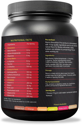 

RAMINI BIONUTRITION RAMINI BIONUTRITION PRE WORKOUT 500 gms EAA (Essential Amino Acids)(500 g, Lemon)