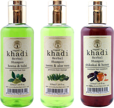 

Vagad's Khadi Henna and Tulsi, Neem and Aloevera, Shikakai and Honey Shampoo(360 ml)