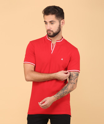 United Colors of Benetton Solid Men Polo Neck Red T-Shirt at flipkart