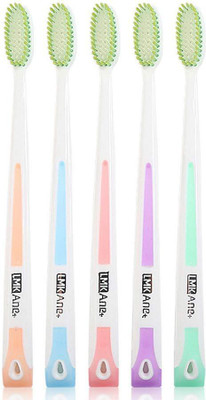 

SpiderJuice Unique Green Tea Infused Ultra Thin 0.02mm Soft Bristles Deep Cleaning Gum Sensitive Toothbrush Set Gum Calming Soothing and Repair Property Avoids Plaque Formation Soft Toothbrush(Pack of 5)