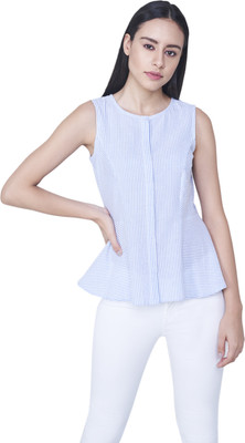 AND Casual Sleeveless Printed Women Blue Top