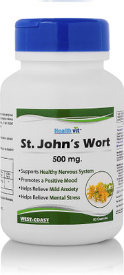 

HealthVit St. John's Wort 500mg, 60 Capsules| Mood Anxiety & Depression Support(500 mg)