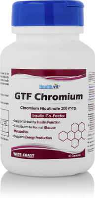 

HealthVit GTF Chromium (Chromium Nicotinate) 200mcg 60 Capsules | Maintain Blood Sugar Level(200 mg)