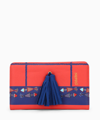 

Global Desi Women Blue, Pink Artificial Leather Wallet(14 Card Slots), Red