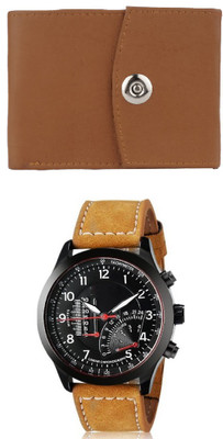 

SHAR Wallet, Analog Watch Combo(Tan)