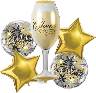 Bash N Splash Printed Congratulations champagne Cheers Party Foil Balloon Set Of 5 Pcs Balloon(Multicolor, Pack of 1)