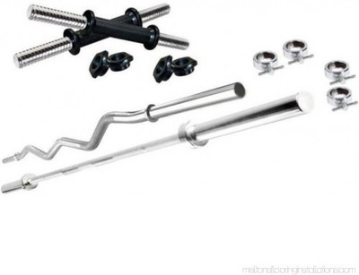 

HARD ROCK CHROME COMBO PACK OF THREE FEET STRAIGHT BAR + CURL BAR + 2 DUMBBELL RODS Multi-training Bar(Silver)
