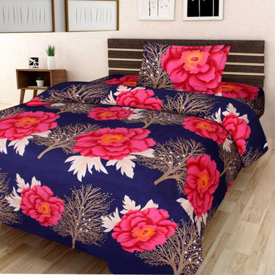 KUKU FAB 180 TC Polycotton Single 3D Printed Flat Bedsheet(Pack of 1, Multicolor)