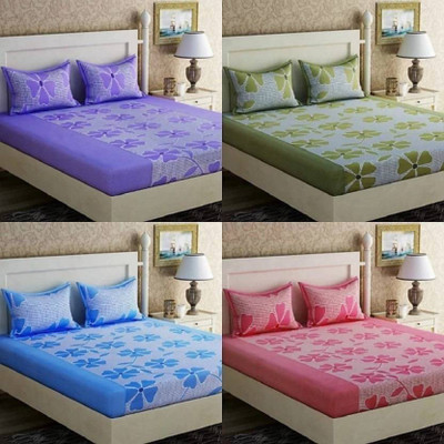 

HOMELY VIBES 250 TC Cotton Double King 3D Printed Bedsheet(Pack of 4, Blue)