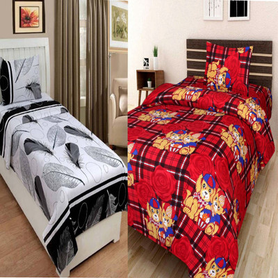 

Divya Decor 180 TC Polycotton Single 3D Printed Bedsheet(Pack of 2, Multicolor)