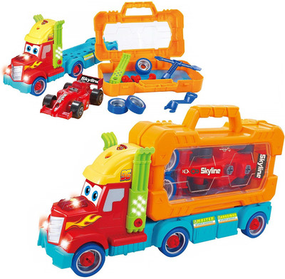 

Toys Bhoomi 35 Piece Take Apart Carrier Tool Box with Racing Car Building Blocks Toy Vehicle Truck with Lights and Sounds for Kids Cars Playing(Multicolor)