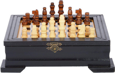 Kids Mandi Small Wooden Chess Set With Chess Pieces And Square Shape Wooden Case Board Game