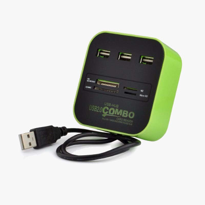 

Moonshine All in 1 Card reader with 3 port usb hub Card Reader(Green)