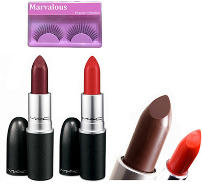

Marvalous Eyelashes, Brown & Red matte finish long lasting Lipstick(Set of 3)