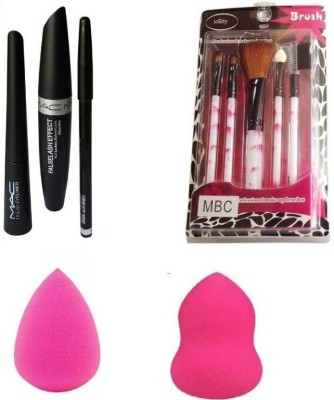 

jollity Make up Brush Set of 5 And MAC 3 in 1 And Two Blender Puff Spongue(Set of 3)