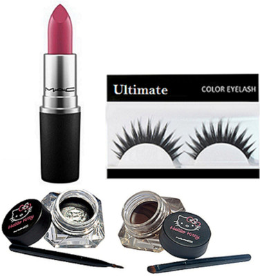 

Ultimate Eyelashes, Mac Lustre Rouge A Levres Matte Finish Lipstick, Hello Kitty Two Eyeliner(Set of 3)
