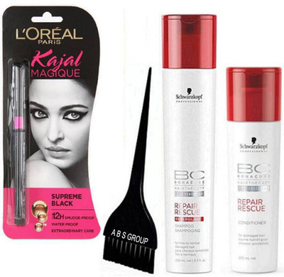 

A B S GROUP Hair Brush& Repair Rescue Reversilane Shampoo+Conditioner+loreal Kajal Magique Kajal(Set of 1)
