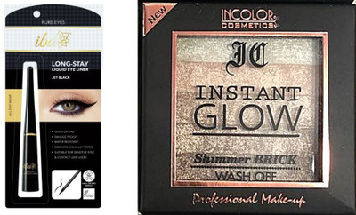 

iba halal care Long Stay Liquid Eyeliner 6.5 ml (Jet Black) with Shimmer Brick Illuminator- 03 Bronze Kiss(9g) combo(Set of 2)