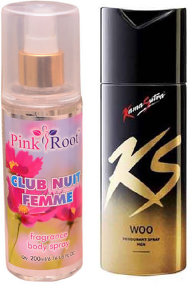 

Pink Root CLUB NUIT FEMME MIST 200ML WITH KAMASUTRA WOO DEO(Set of 2)