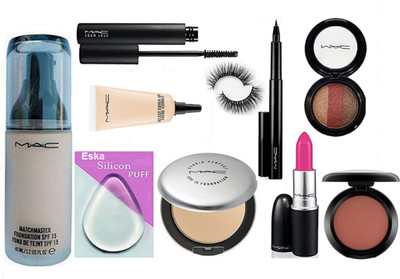 

eska Silicon Puff, Mac Matchmaster Foundation, Studio Prefect Compact, Zoom Lash Mascara, Pen Eyeliner Eyelashes, candy Yum-yum Lipstick, 3 Shade Eyeshadow, Blusher, Select Cover-Up(Set of 10)