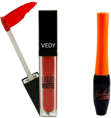 Vedy Dark black eyeliner with unique matte lisptick(Set of 2)