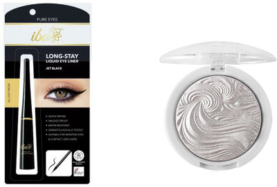 

iba halal care Long Stay Liquid Eyeliner 6.5 ml (Jet Black) with miss rose shimmer silver highlighter 04 combo(Set of 2)