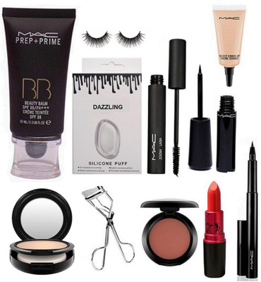 

Dazzling Silicon Puff & MAc Prep+Prime BB Beauty Foundation & Zoom Lash Mascara & Eyeliner & Eyelashes & Curler & Blusher & COmpact & Lady Gaga lipstick & Pen Eyeliner & Select Cover-up(Set of 11)