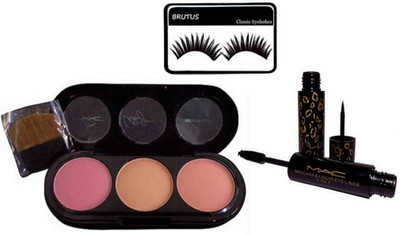 

BRUTUS Eyelashes, Mac 3 Shades Blusher, Mascara & Eyeliner 2in1(Set of 3)