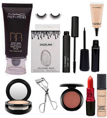 

Dazzling Silicon Puff & MAc Prep+Prime BB Beauty Foundation & Zoom Lash Mascara & Eyeliner & Eyelashes & Curler & Blusher & COmpact & Lady Gaga lipstick & Pro LOngwear Concealer & Select Cover-up(Set of 10)