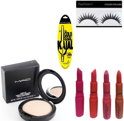 

FASHION 1 COMBO SETS BEST EYELASH, MAC COMPACT ,MAC LONG LASTING LIPSTICK SET OF 7(Set of 7)