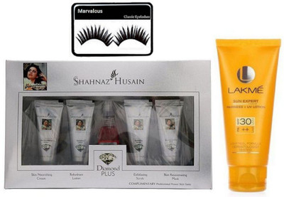 

marvalous eyelashes with Shahnaz Husain Diamond Plus Facial & Lakme Sun Expert Sunscreen Lotion(Set of 3)