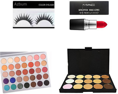

azbum combo set of eyelashes white morphe shade concealer pallate red lipstick(Set of 4)