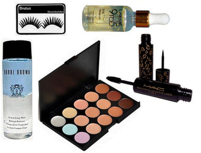 

BRUTUS Eyelashes, 15 shades Concealer Palette, Bobbi Brown Instant Long Wear Makeup Remover, 9to5 Face Serum, Mascara & Eyeliner 2in1(Set of 5)