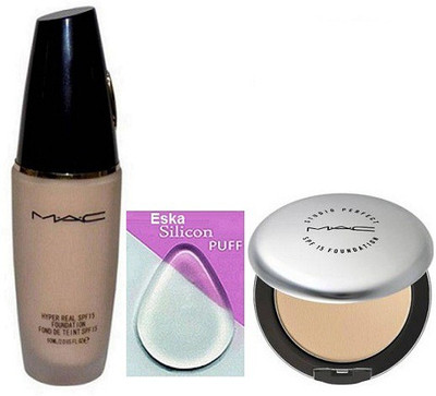 

eska Silicon Puff, Mac Hyper Real Foundation SPF 15, Studio Perfect Compact(Set of 3)