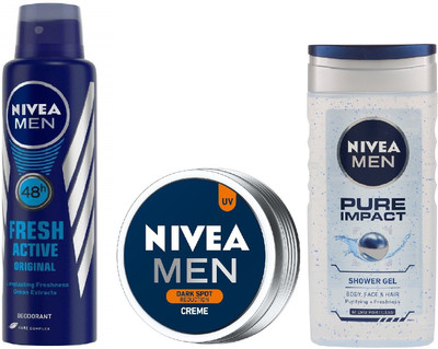 

Nivea (Pure Impact Shower Gel + Fresh Active Deodorant + Dark Spot Reduction Creme)(Set of 3)